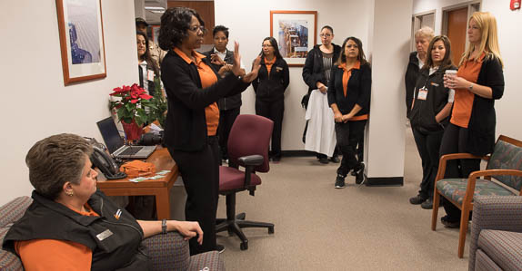 Bonnie leads her customer service team Bonnie leads her customer service team