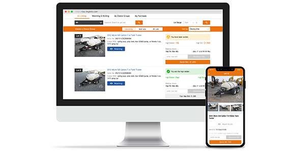 Bid on equipment for sale via your mobile device or computer.