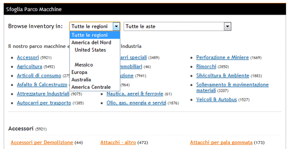 Seleziona una regione o un'asta